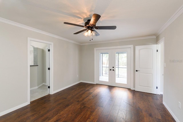 5002 SE 7th Pl, Ocala, FL 34471 - empty room with french doors, dark wood-style flooring, ceiling fan, and crown molding