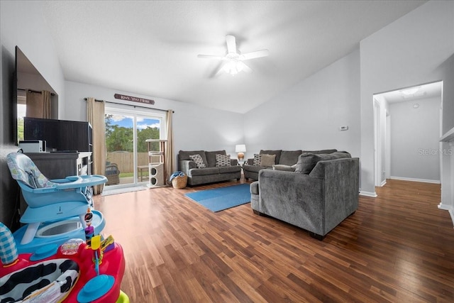 3946 SW 133rd Loop, Ocala, FL 34473 - living room with vaulted ceiling, wood finished floors, and a ceiling fan
