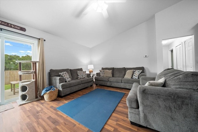 3946 SW 133rd Loop, Ocala, FL 34473 - living area with vaulted ceiling, ceiling fan, and wood finished floors