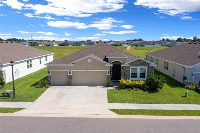 5833 SW 85th Pl, Ocala, FL 34476 - view of front facade with stone siding, a garage, and a residential view