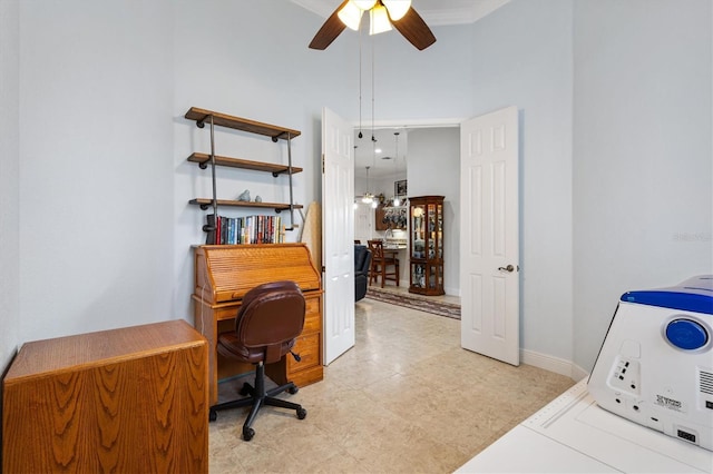 5233 Fountain Walk, Lady Lake, FL 32159 - home office featuring ceiling fan and a high ceiling