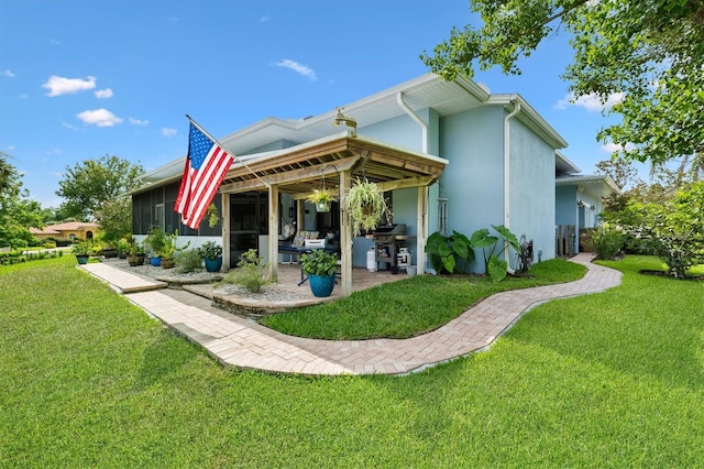 5233 Fountain Walk, Lady Lake, FL 32159 - back of property with stucco siding, a yard, and a patio area