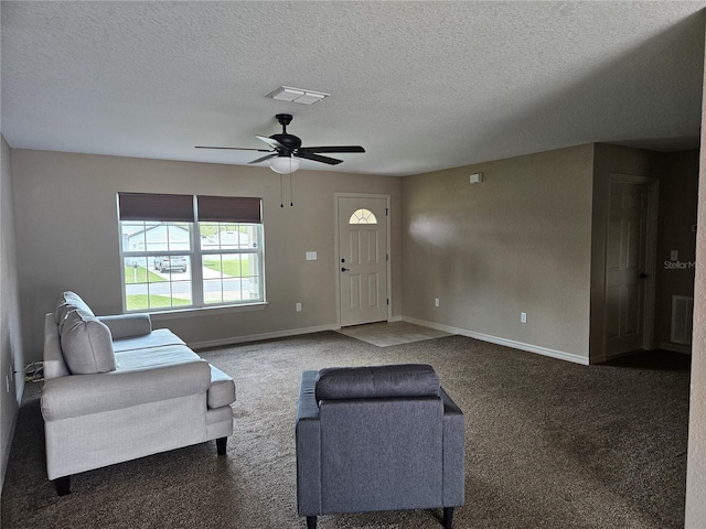 2494 SW 170th Loop, Ocala, FL 34473 - living room with carpet floors, ceiling fan, and a textured ceiling