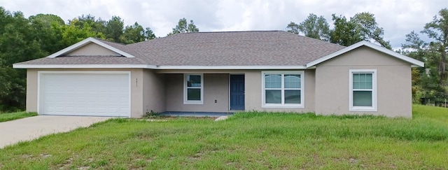 6431 SW 145th Lane Rd, Ocala, FL 34473 - ranch-style house with an attached garage, stucco siding, concrete driveway, and a front lawn