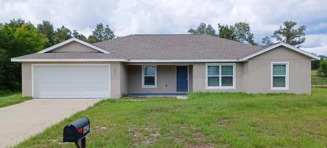 6431 SW 145th Lane Rd, Ocala, FL 34473 - single story home featuring stucco siding, an attached garage, a front lawn, concrete driveway, and a shingled roof