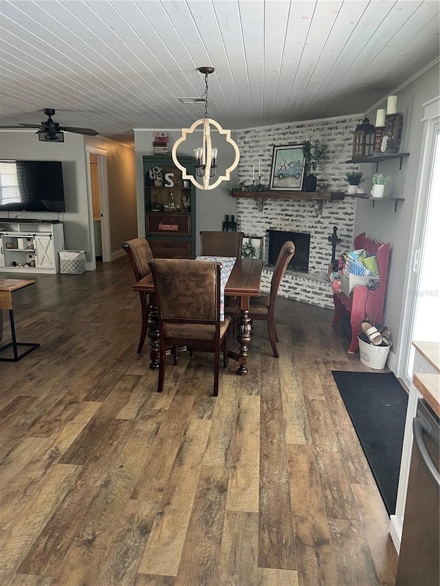 5561 NE 5th Pl, Ocala, FL 34470 - dining room with wood-type flooring, plenty of natural light, a chandelier, ceiling fan, and wood ceiling