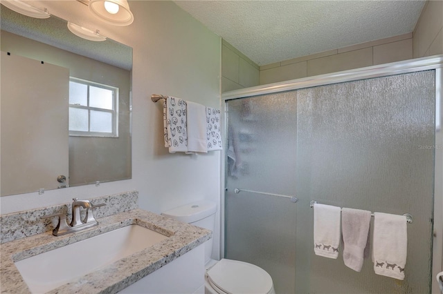 13006 Pebble Beach Cir, Hudson, FL 34667 - full bath with vanity, a shower stall, and a textured ceiling