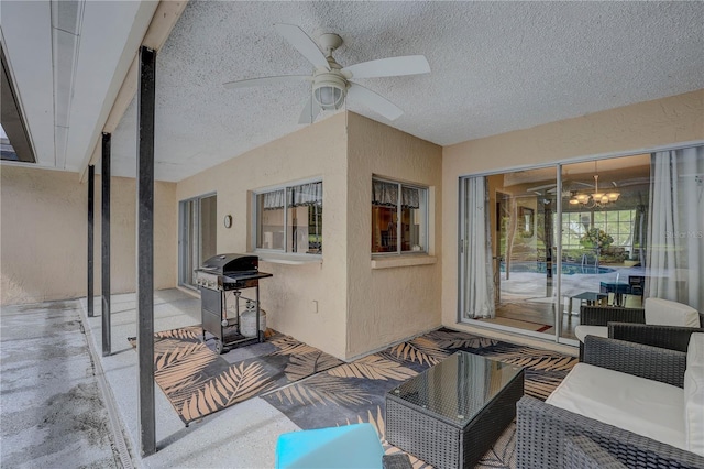 13006 Pebble Beach Cir, Hudson, FL 34667 - view of patio featuring area for grilling, a ceiling fan, and outdoor lounge area