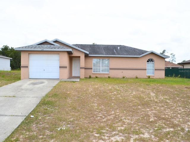 254 Marion Oaks Mnr, Ocala, FL 34473 - ranch-style house with stucco siding, concrete driveway, a shingled roof, and a garage