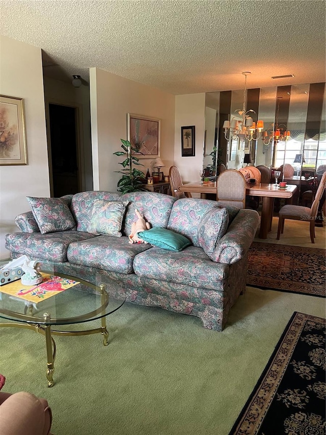 8552 SW 92nd Ln Unit C, Ocala, FL 34481 - living area with a chandelier, carpet floors, and a textured ceiling