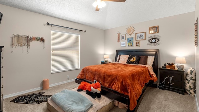 705 Guava Dr, Saint Augustine, FL 32095 - bedroom featuring light carpet, a textured ceiling, and a ceiling fan
