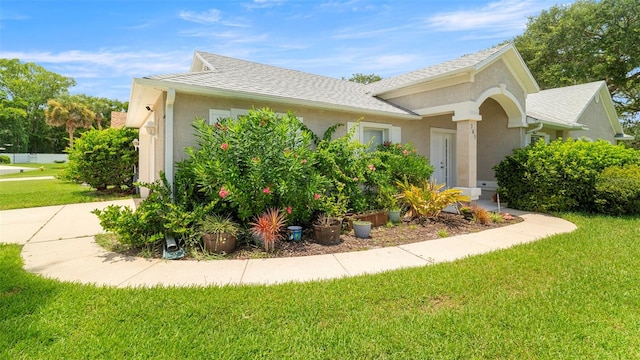 705 Guava Dr, Saint Augustine, FL 32095 - view of property exterior with a yard, stucco siding, and a shingled roof