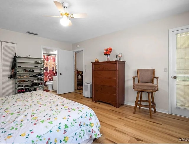 210 E Glassboro Ct Unit 6A, Hernando, FL 34442 - bedroom featuring light wood finished floors, ensuite bath, and ceiling fan