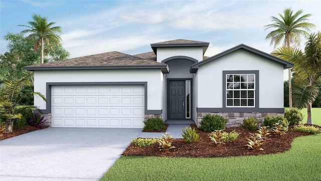 4253 SW 54th Street Rd, Ocala, FL 34474 - single story home with driveway, a garage, stone siding, and stucco siding