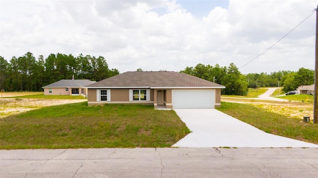 21 Locust Loop Radl, Ocala, FL 34472 - ranch-style house featuring driveway, a garage, a front yard, and stucco siding