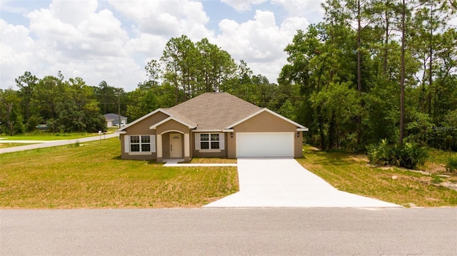 45 Pecan Course Loop, Ocala, FL 34472 - single story home with stucco siding, concrete driveway, a front lawn, a garage, and a shingled roof