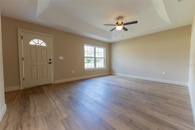 45 Pecan Course Loop, Ocala, FL 34472 - foyer entrance with a raised ceiling, a ceiling fan, and wood finished floors