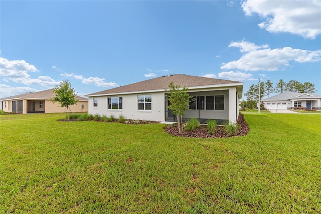 10833 SW 101st Loop, Ocala, FL 34481 - rear view of property featuring a sunroom, a lawn, and stucco siding