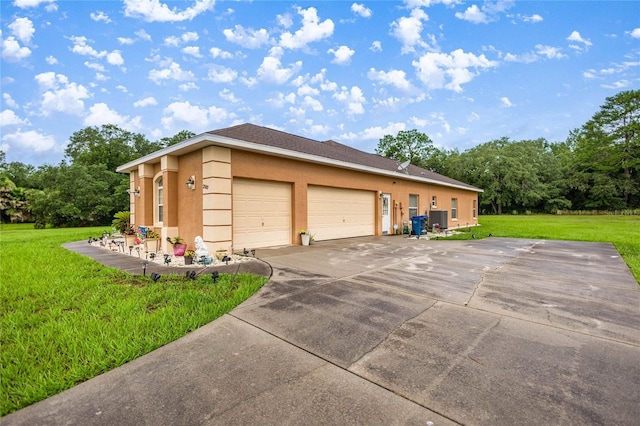 2587 W Angola Dr, Beverly Hills, FL 34465 - view of side of property featuring concrete driveway, a lawn, stucco siding, and an attached garage