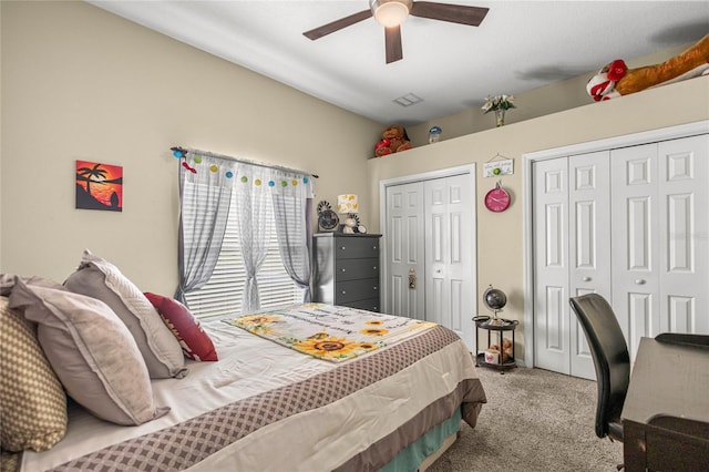 2587 W Angola Dr, Beverly Hills, FL 34465 - carpeted bedroom with two closets and a ceiling fan