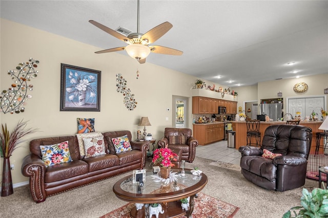 2587 W Angola Dr, Beverly Hills, FL 34465 - living area with light carpet and ceiling fan