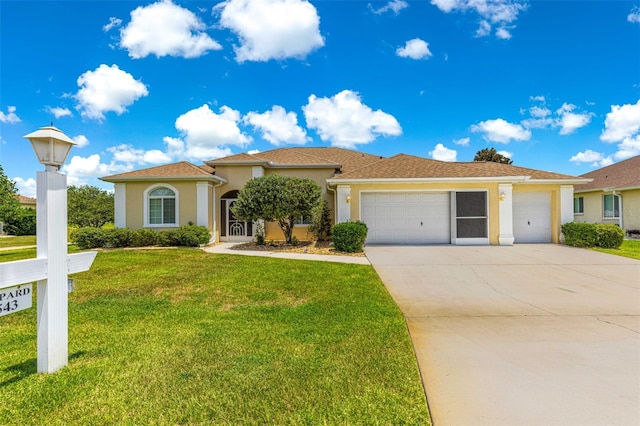 5543 NW 25th Loop, Ocala, FL 34482 - view of front facade with an attached garage, stucco siding, driveway, and a front yard