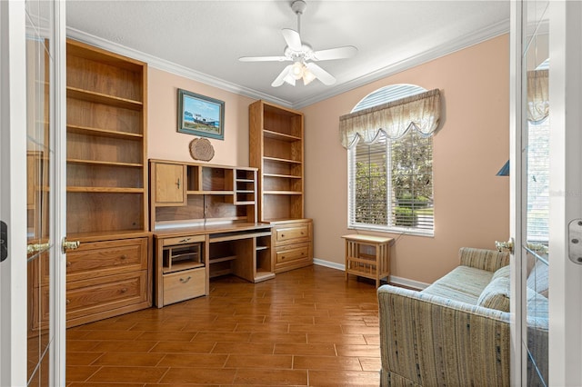 5543 NW 25th Loop, Ocala, FL 34482 - office featuring ornamental molding, dark wood-type flooring, and ceiling fan