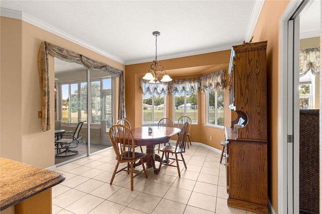 5543 NW 25th Loop, Ocala, FL 34482 - dining space with a chandelier, ornamental molding, and light tile patterned floors
