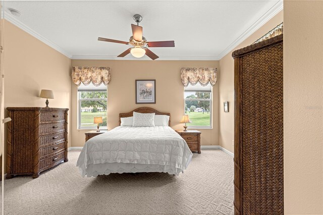5543 NW 25th Loop, Ocala, FL 34482 - carpeted bedroom featuring ornamental molding and ceiling fan