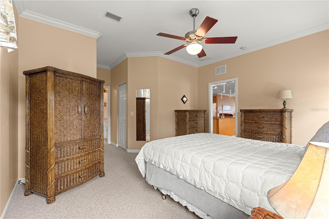 5543 NW 25th Loop, Ocala, FL 34482 - bedroom featuring light carpet, ornamental molding, and a ceiling fan