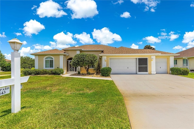 5543 NW 25th Loop, Ocala, FL 34482 - view of front of house featuring an attached garage, stucco siding, driveway, and a front yard