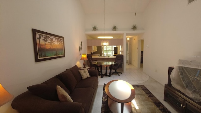 6421 Remus Dr, New Port Richey, FL 34653 - living room with a towering ceiling and light tile patterned floors