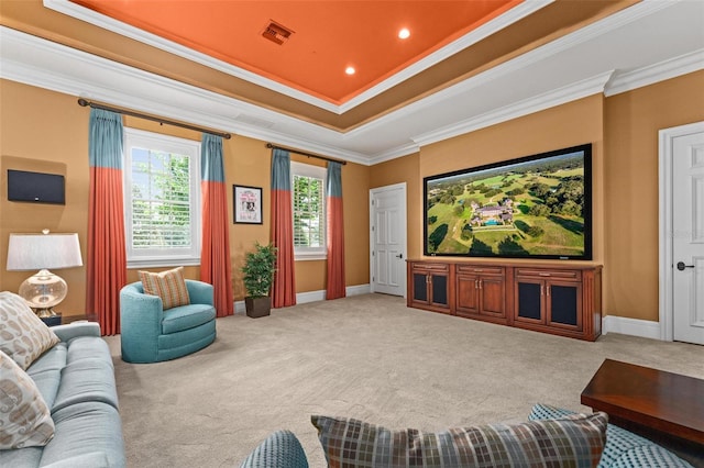17800 SE 237th Ct, Umatilla, FL 32784 - home theater room featuring crown molding, carpet, a raised ceiling, and recessed lighting