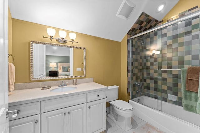 17800 SE 237th Ct, Umatilla, FL 32784 - ensuite bathroom with vaulted ceiling, vanity, enclosed tub / shower combo, and tile patterned floors