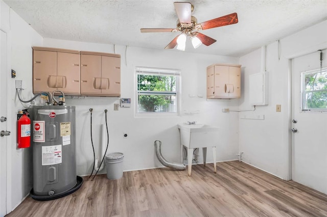 231 S Barbour St, Beverly Hills, FL 34465 - laundry area with cabinet space, water heater, light wood-type flooring, and hookup for an electric dryer