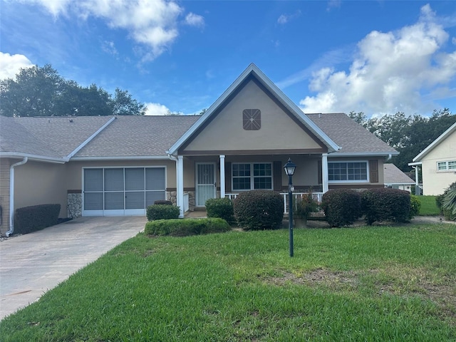 8470 SW 92nd Ln Unit F, Ocala, FL 34481 - single story home with stucco siding, a garage, a front yard, driveway, and a porch