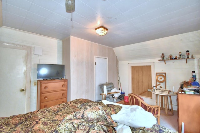 bedroom featuring lofted ceiling