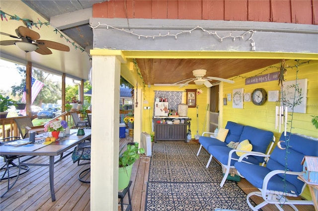 view of patio / terrace featuring an outdoor hangout area and a wooden deck