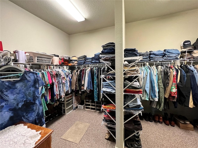 walk in closet with carpet