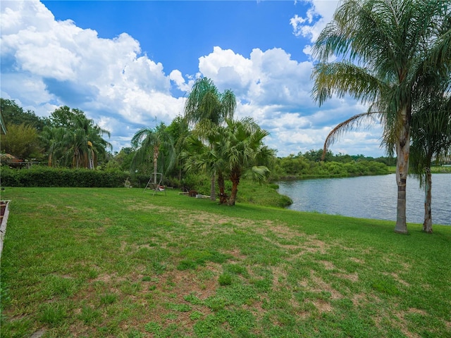 view of yard with a water view
