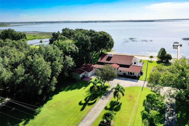 aerial view with a water view