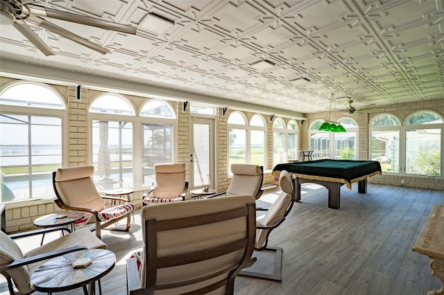 recreation room with plenty of natural light and billiards