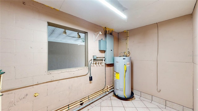 utility room featuring electric panel and electric water heater