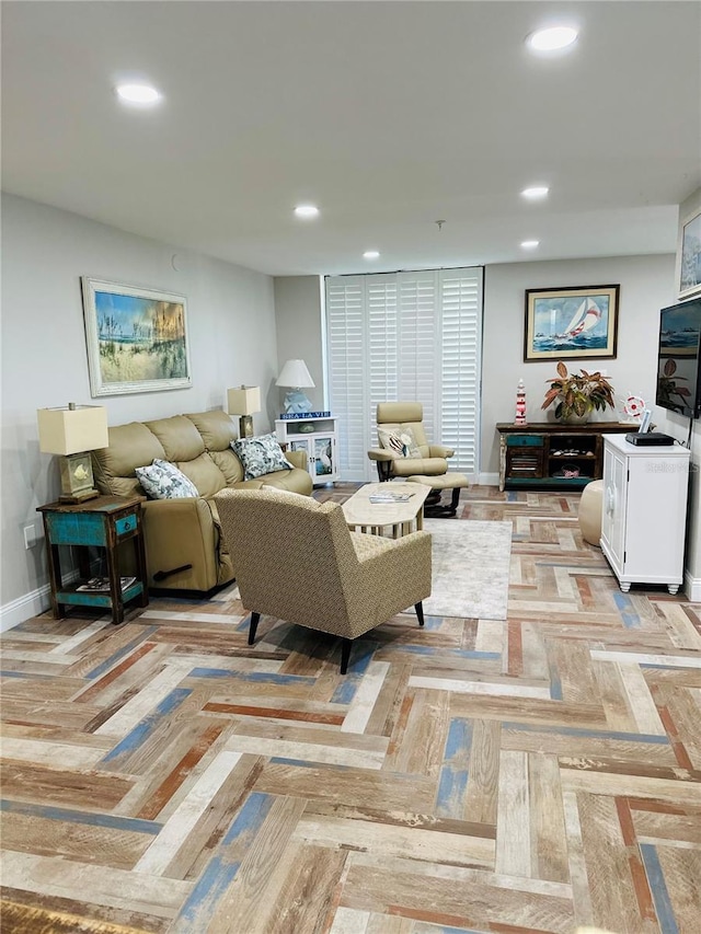 living room with light parquet flooring