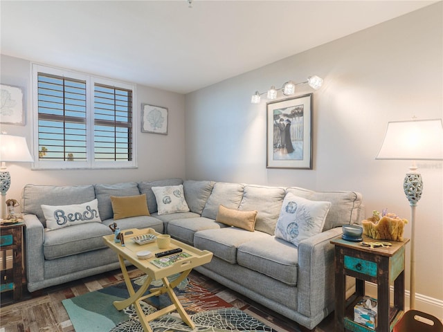 living room with dark wood-type flooring