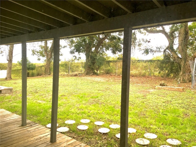 view of yard featuring a wooden deck