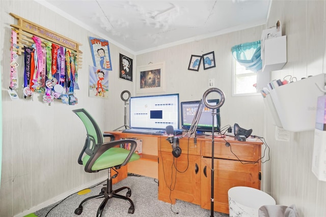 office area with ornamental molding