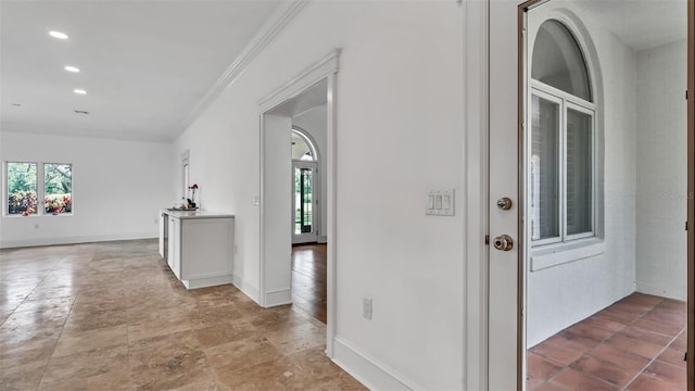 2300 N Scenic Hwy Unit 111, Lake Wales, FL 33898 - hall with ornamental molding, stone finish floors, and recessed lighting