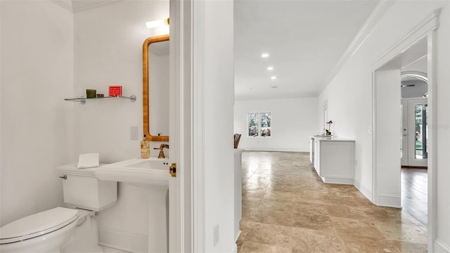 2300 N Scenic Hwy Unit 111, Lake Wales, FL 33898 - half bathroom with crown molding, stone finish floors, and recessed lighting