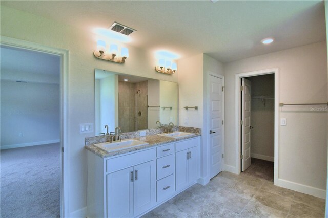 bathroom with a shower and vanity